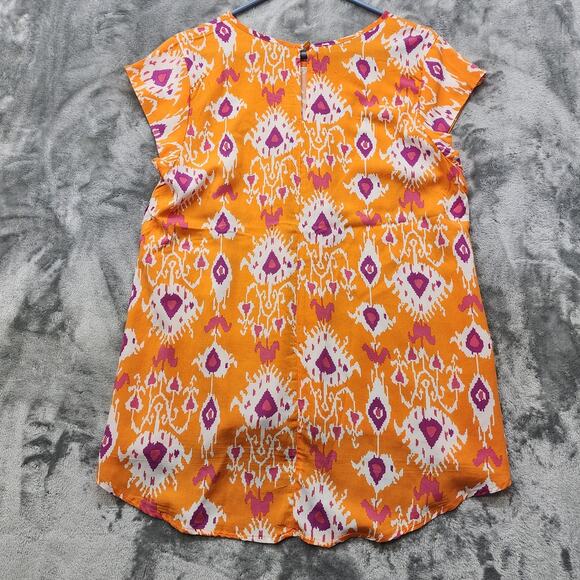Christian Siriano Top Womens L Orange Pink White Rayon Cap Sleeve High Low Hem - Picture 3 of 10
